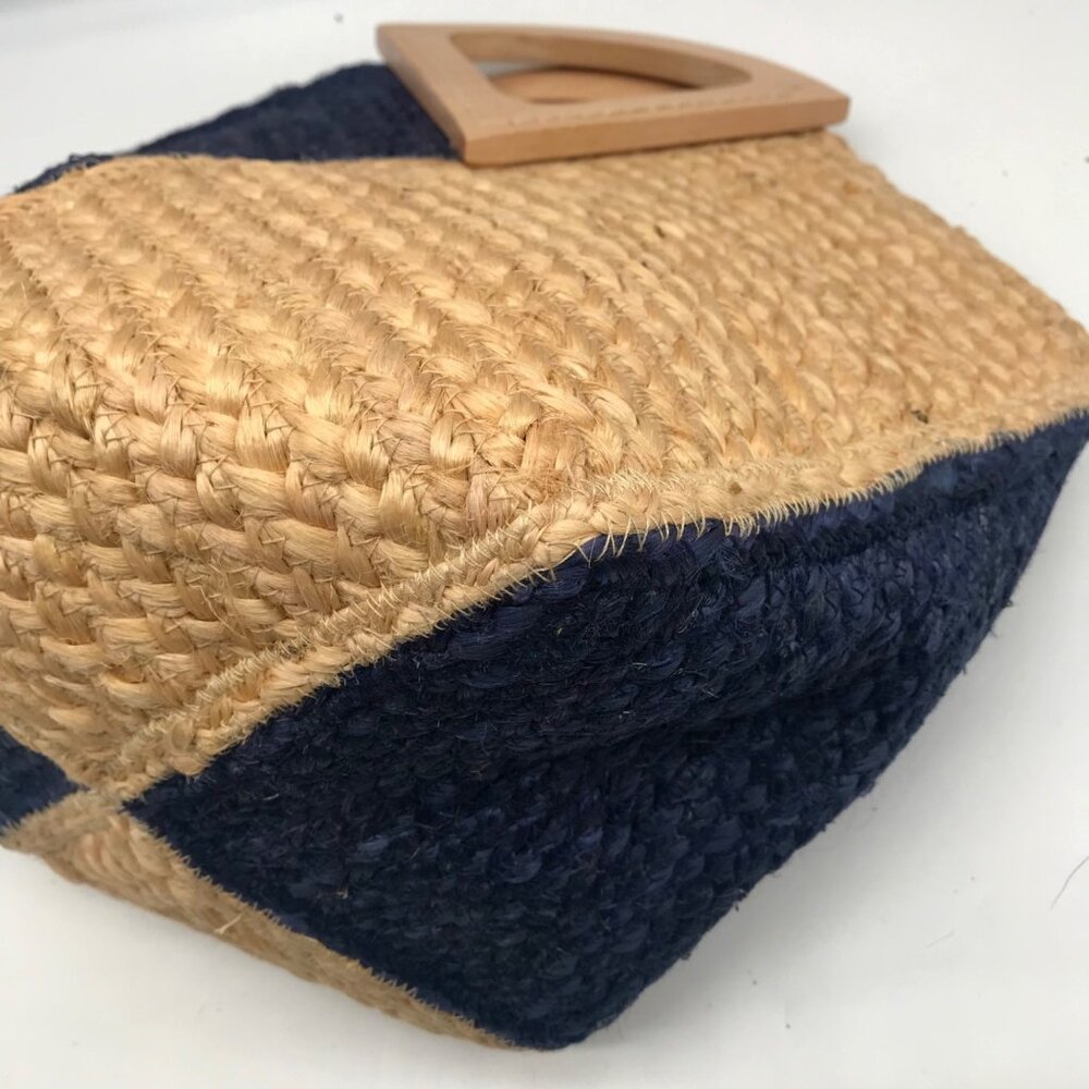 MMS Brands Natural Woven Jute and Blue Braided Tote Bag - Picture 8 of 10